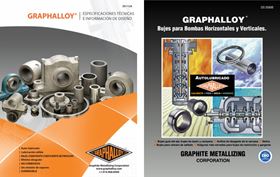 The Spanish technical guide and pump brochure provide Spanish-speaking engineers and distributors with information on the Graphalloy bearing material.